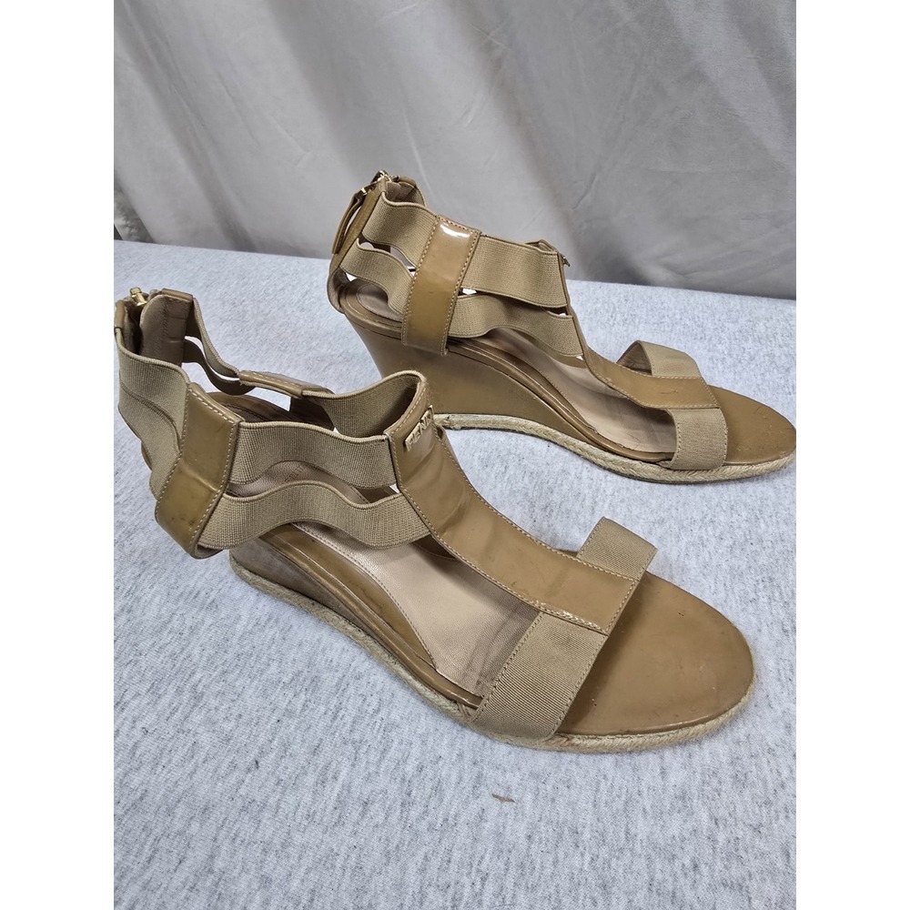 Fendi Beige Women Patent Leather Sandals Carioca Wedge  Size 40 - Picture 2 of 8
